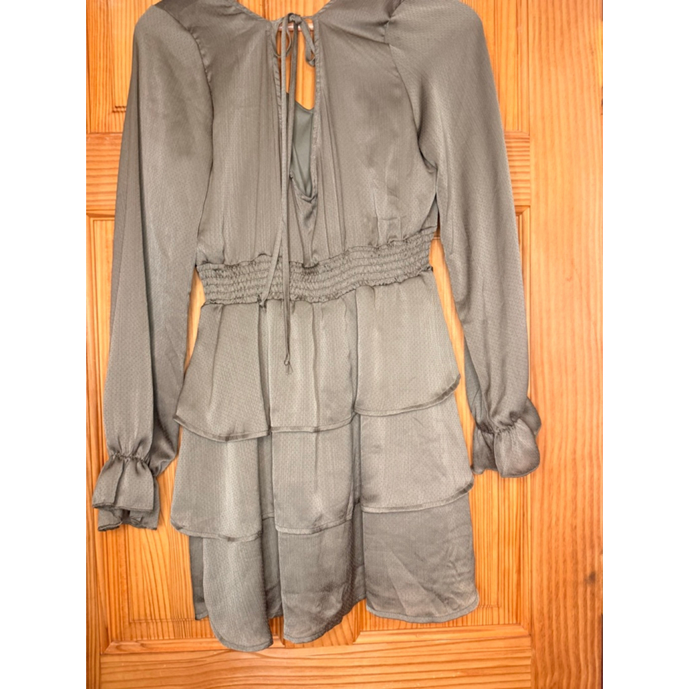 Alter’d State Sage Green Tiered Mini Dress Smocked Waist Long Sleeve Size M - Picture 3 of 8